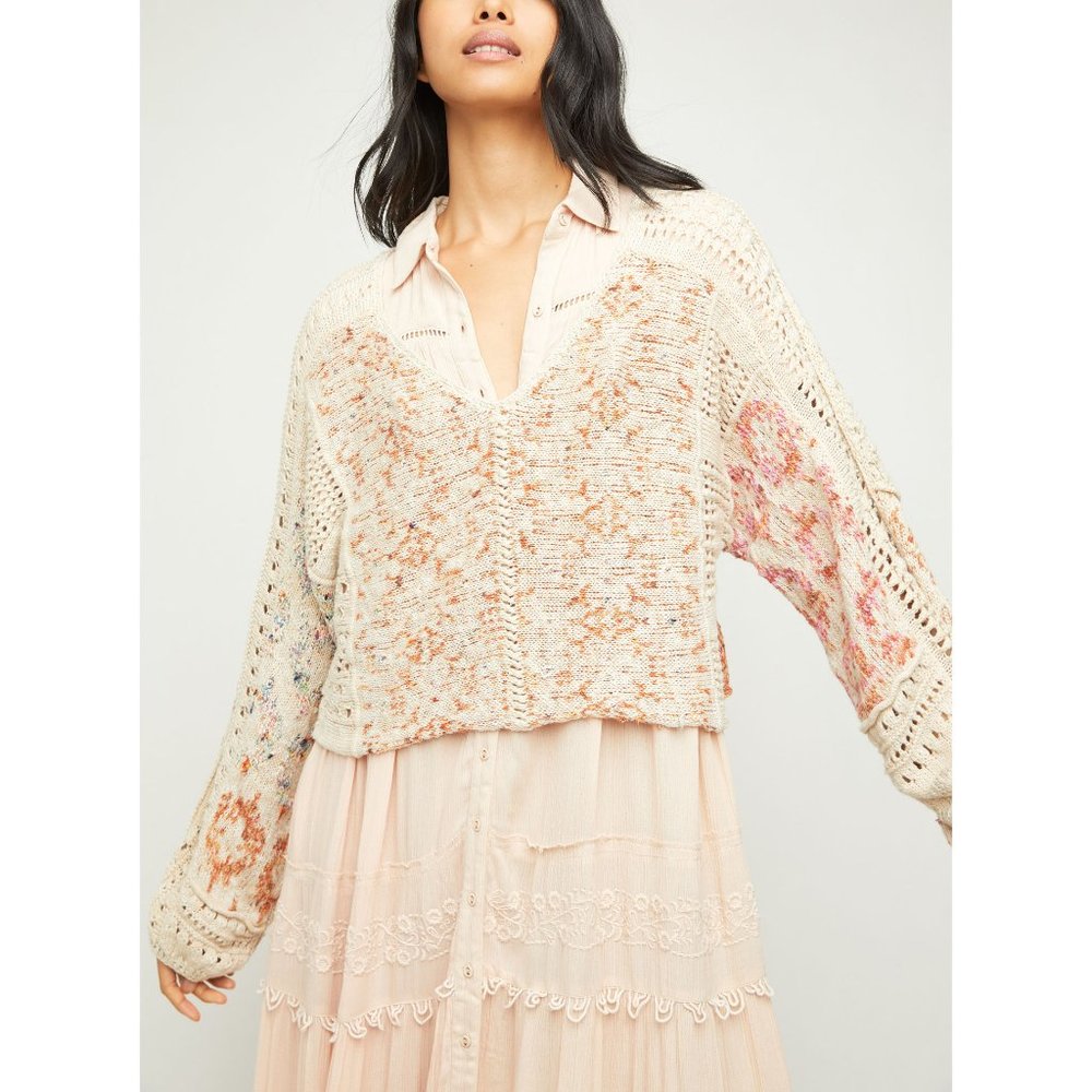 NWT Free People Mosaic V Neck / Moonbeam Combo